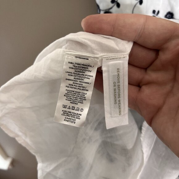 Ann Taylor Size Medium White Eyelet Navy Ruffle Dress Button Front - Picture 7 of 7